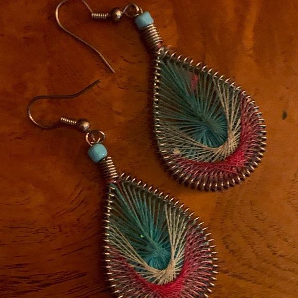 Funky Colourful Thread Wrapped Earrings. - Picture 1 of 1